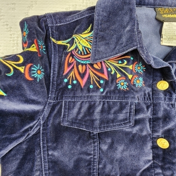 Vintage Bob Mackie Wearable Art Blue Velvet Button Down Embroidered Jacket SizeS - Picture 5 of 16